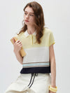 COMOBOCA Women's Color Block Striped Polo Knit T-Shirt