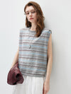 Women's Silk-Cotton Striped Crew Neck Sleeveless Knit Vest