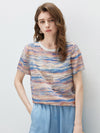 100% Mulberry Silk Women's Vintage Print Round-Neck Short Sleeve T-Shirt