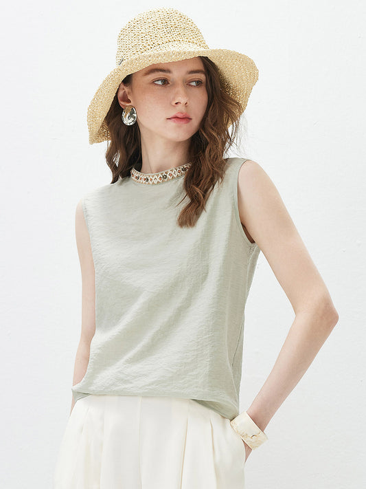 Women's Mock Neck Mulberry Silk Blend Vintage Sleeveless Vest