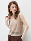 Women's Linen Blend Crew Neck Pointelle Knit Sleeveless Vest