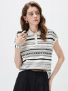 COMOBOCA Women's Geometric Stripe Polo Knit T-Shirt