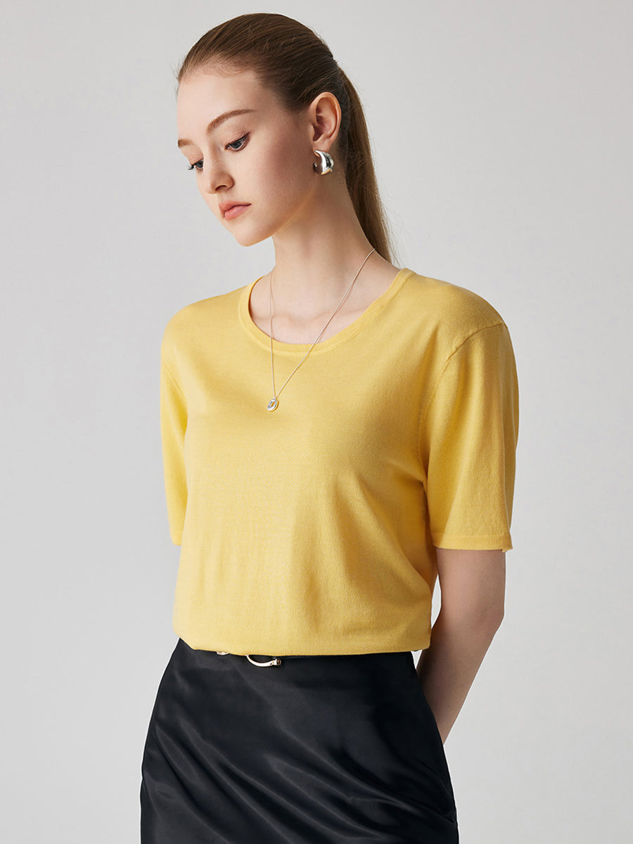 COMOBOCA Women's Essential Round Neck Knit T-Shirt