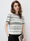COMOBOCA Women's Fair Isle Geometric Stripe Knit T-Shirt