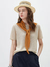 COMOBOCA Beige Women's Openwork Round Neck Knit T-Shirt