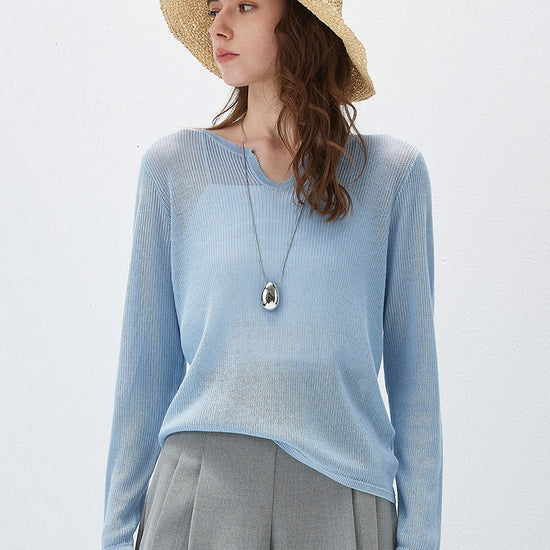 COMOBOCA Women's Split V-Neck Knit Sweater