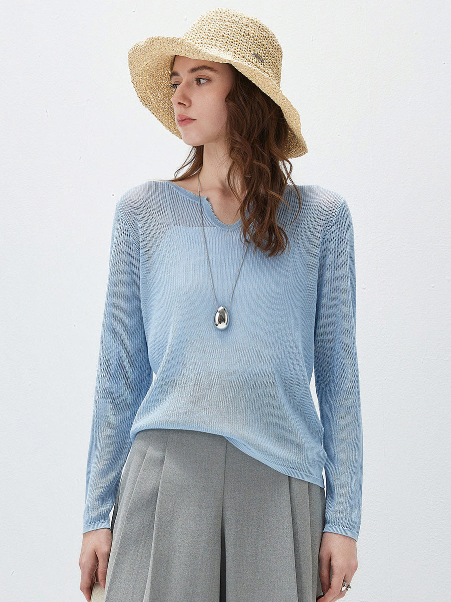 COMOBOCA Women's Split V-Neck Knit Sweater