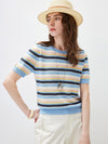 COMOBOCA Women's Multi-Color Stripe Knit T-Shirt