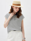 Women’s Mulberry Silk Knit Polo T-Shirt with Contrast Striped