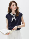 Women’s Mulberry Silk Contrast Collar Striped Knit T-Shirt