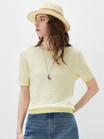 COMOBOCA Striped Women's Ribbed Fine Stripe Knit T-Shirt