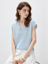Women's V-Neck Silk-Cotton Jacquard Knit Short Sleeve T-Shirt