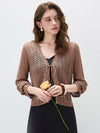 COMOBOCA Autumn Leaves Women's Linen Lace Knit Tie Front Cardigan