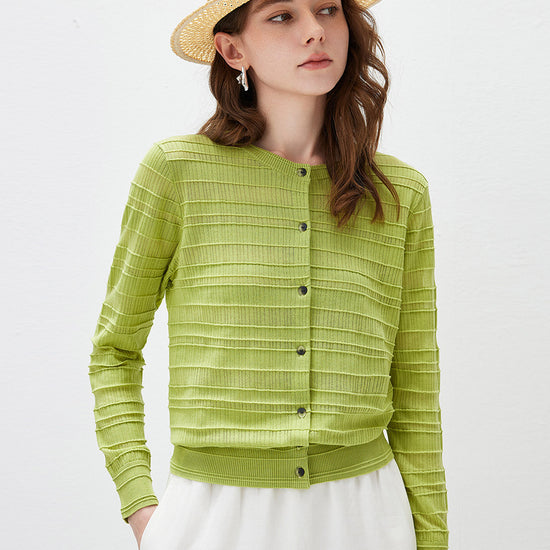 COMOBOCA Bright Green Women's Textured Ribbed Knit Cardigan