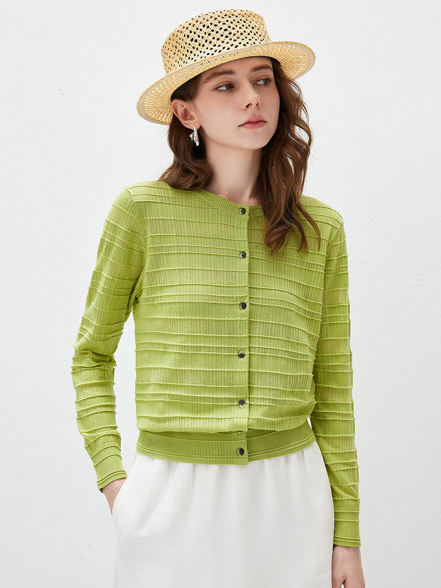 COMOBOCA Bright Green Women's Textured Ribbed Knit Cardigan