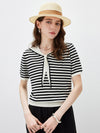COMOBOCA Women's Striped Sailor Collar Knit Top