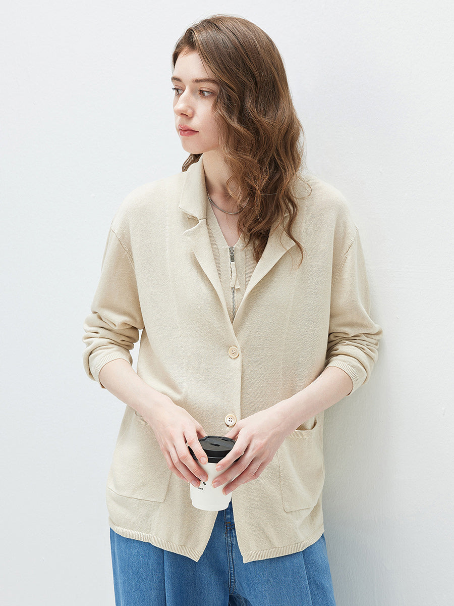 COMOBOCA Women's Pockets Relaxed Knit Blazer