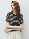100% Mulberry Silk Women's Vintage Print Round-Neck Short Sleeve T-Shirt