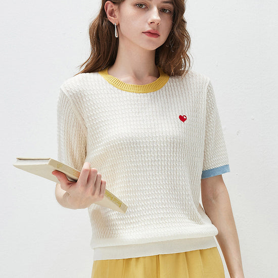 COMOBOCA Women's Wavy Textured Ribbed Knit T-Shirt