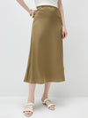 Women's solid color A-line skirt, mulberry silk blend woven