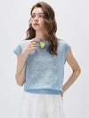 COMOBOCA Light Blue Women's Semi Sheer Cap Sleeves Knit T-Shirt