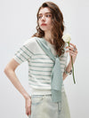 COMOBOCA Women's Striped Knit T-Shirt with Attached Shawl