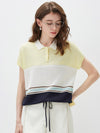 COMOBOCA Women's Color Block Striped Polo Knit T-Shirt