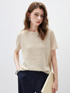 COMOBOCA Women's Openwork Round Neck Knit T-Shirt