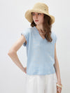 Women's V-Neck Silk-Cotton Jacquard Knit Short Sleeve T-Shirt