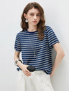100% Mulberry Silk Women's Vintage Print Round-Neck Short Sleeve T-Shirt