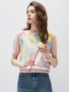 COMOBOCA Women's Floral Print Panel Knit T-Shirt