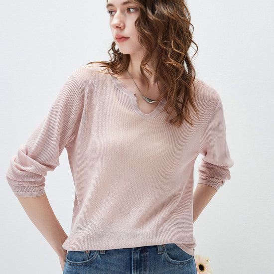 COMOBOCA Women's Split V-Neck Knit Sweater