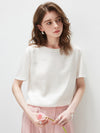 Women's Crew Neck Tonal Jacquard Short Sleeve T-Shirt