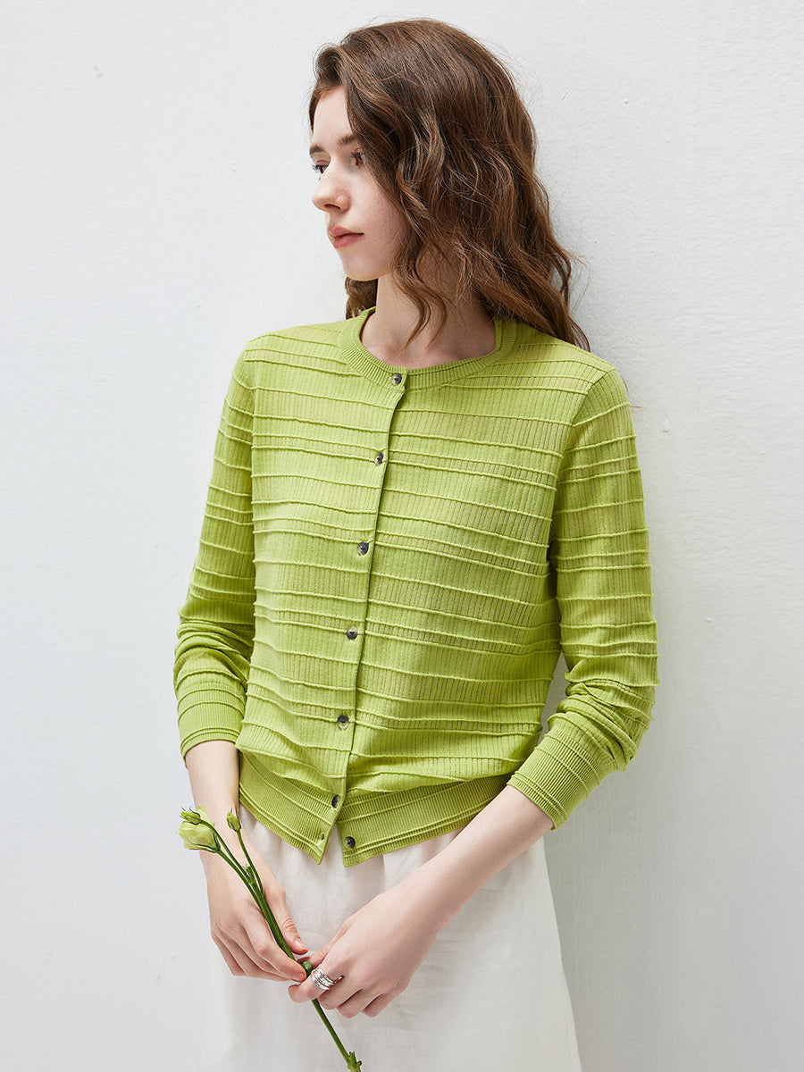 COMOBOCA Women's Textured Ribbed Knit Cardigan