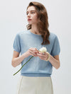 COMOBOCA Women's Jacquard Lace Trim Knit T-Shirt