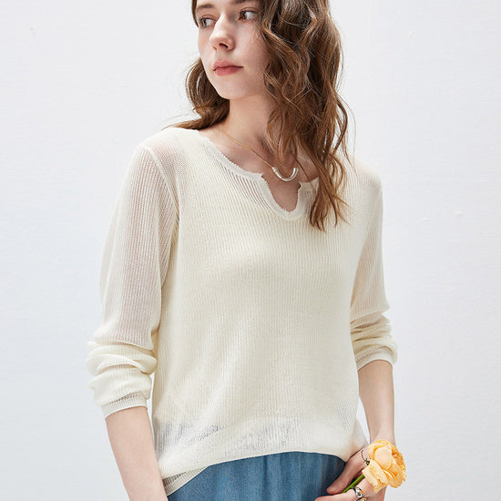 COMOBOCA Women's Split V-Neck Knit Sweater