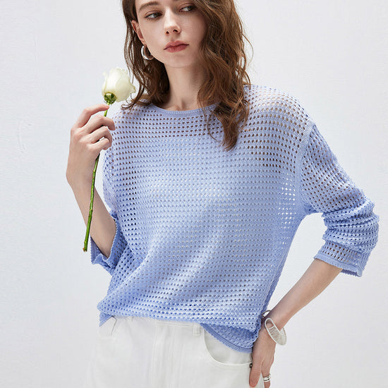 COMOBOCA Women's Sheer Mesh Knit Overpull Top