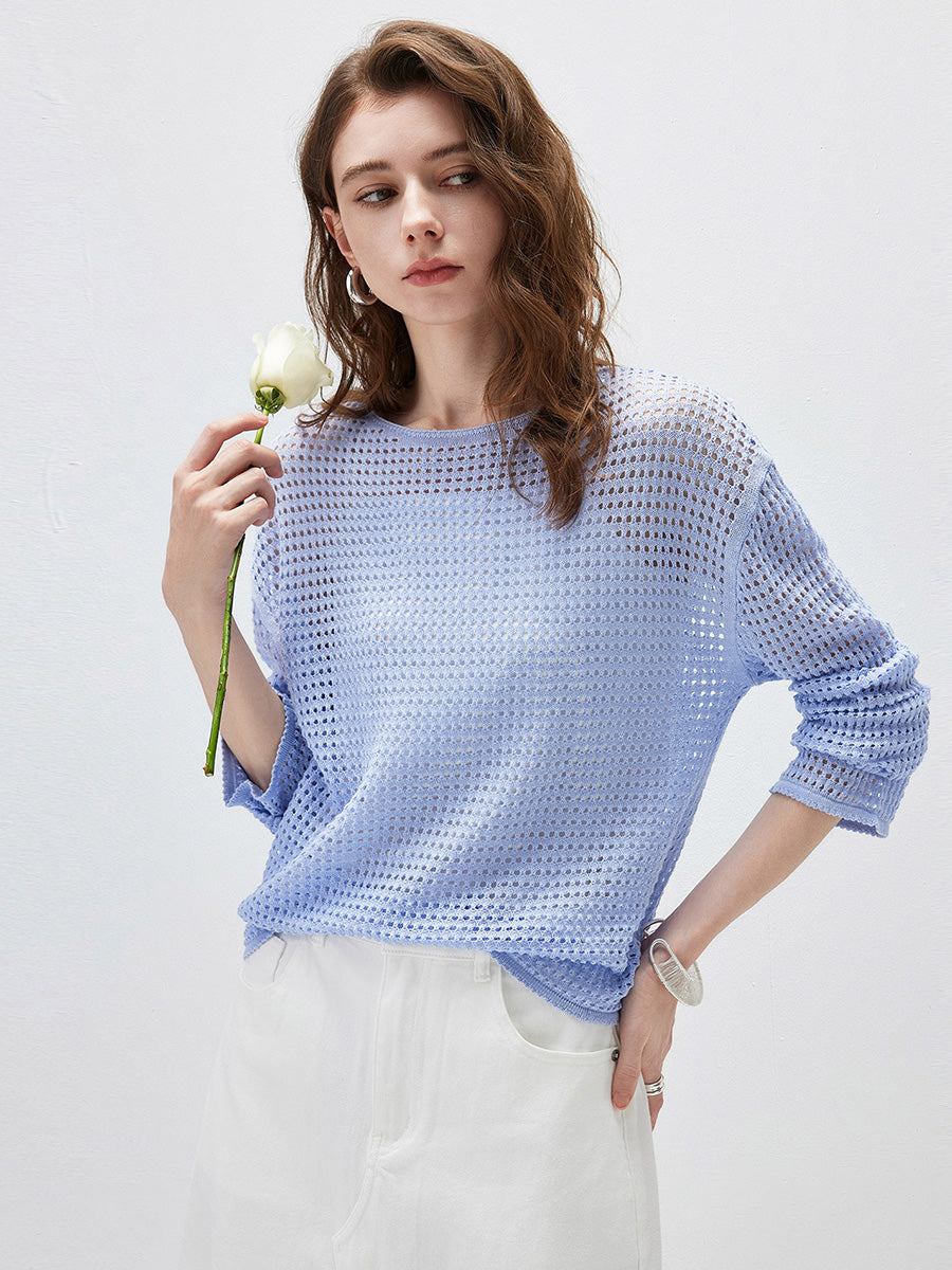 COMOBOCA Women's Sheer Mesh Knit Overpull Top