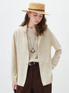 COMOBOCA Beige Women's Pockets Relaxed Knit Blazer