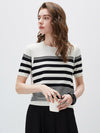 COMOBOCA Black Women's Contrast Stripe Knit T-Shirt