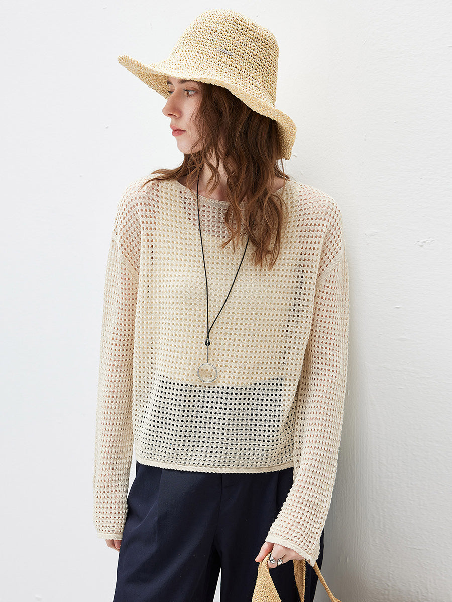 COMOBOCA Women's Sheer Mesh Knit Overpull Top