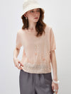 COMOBOCA Women's Sheer Openwork Knit T-Shirt