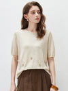 COMOBOCA Women's Sheer Openwork Knit T-Shirt