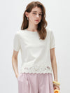 COMOBOCA Cloudy Women's Floral Lace Trim Knit T-Shirt