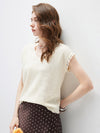 Women's V-Neck Silk-Cotton Jacquard Knit Short Sleeve T-Shirt