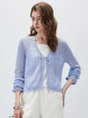 COMOBOCA Women's Linen Lace Knit Tie Front Cardigan