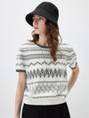 COMOBOCA Geometric Women's Fair Isle Geometric Stripe Knit T-Shirt