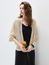 Women’s V-neck long-sleeve knit hollow-out linen-blend cardigan