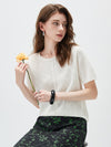 Women’s Silk-Cotton Jacquard Knit Crew Neck Pullover T-Shirt