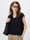 Women's V-Neck Silk-Cotton Jacquard Knit Short Sleeve T-Shirt